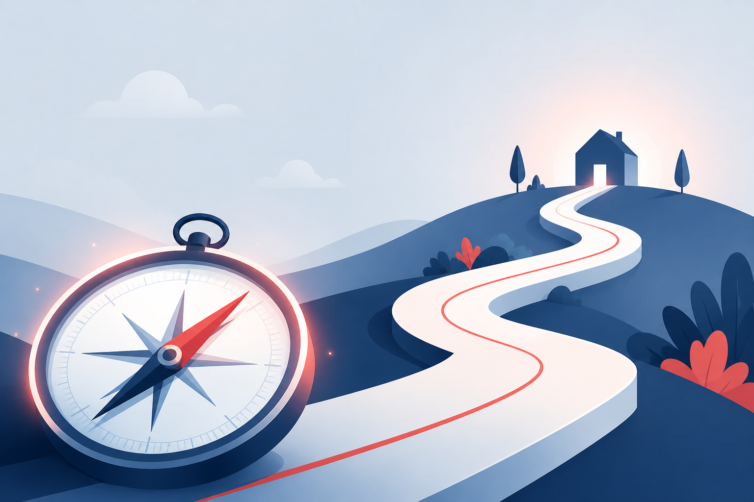 Illustration of a guided path and compass toward homeownership